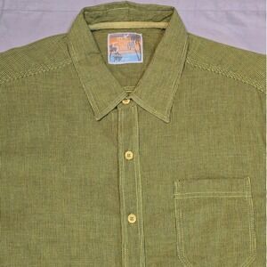 Margaritaville Mens L Green Striped Button Up Shirt Pocket 5 OClock Somewhere